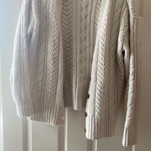 Anthropologie Cream Cable-Knit Button-Cuff Cardigan